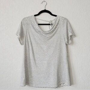 Anthropologie 100% linen White and blue Striped Short Sleeve Top